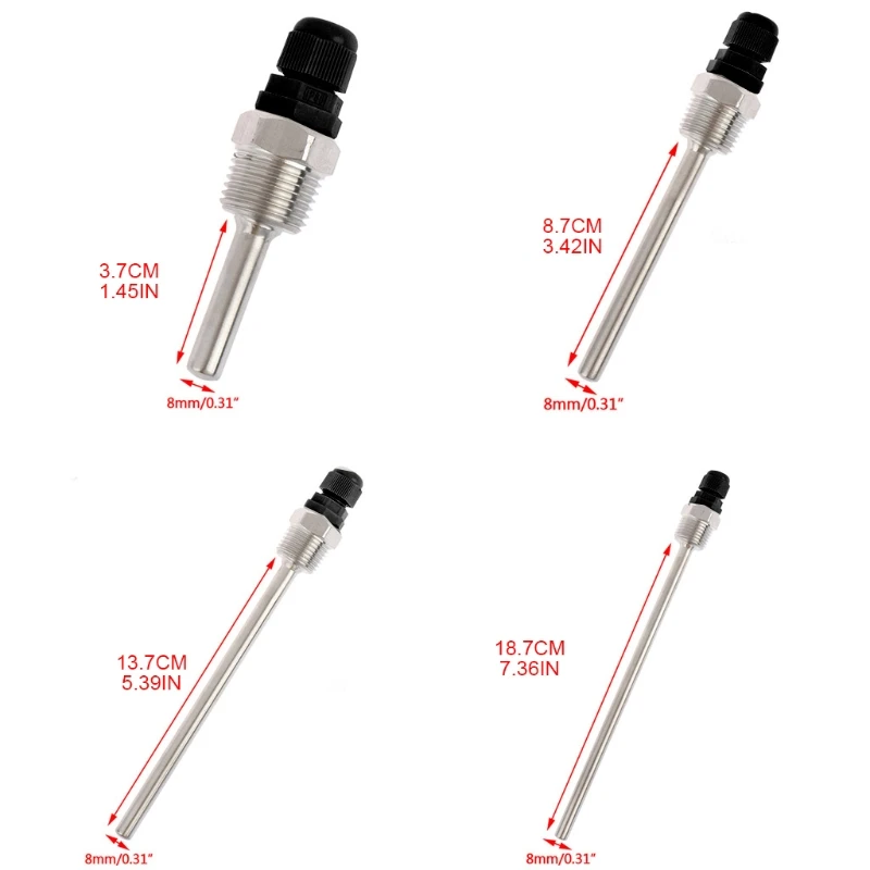 

4Pcs 50-200mm Stainless Steel Thermowell Protective Cover for Temperature Sensor