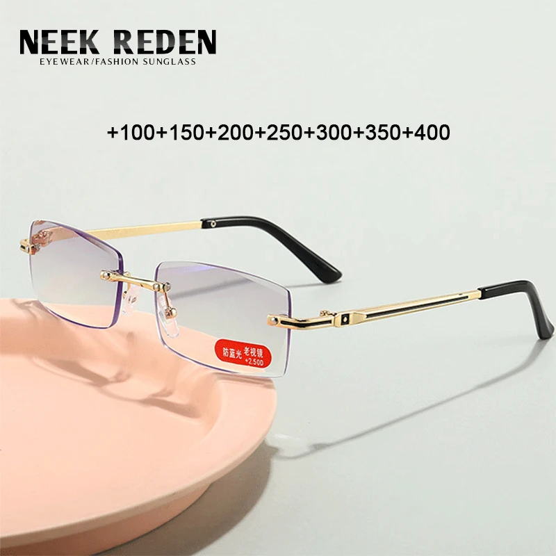 

Unisex Rimless Reading Glasses Women Men Square Anti Blue Rays Anti Radiation Eyewear With Diopter +1 +1.5 +2.0 +2.5 +3.0 +3.5