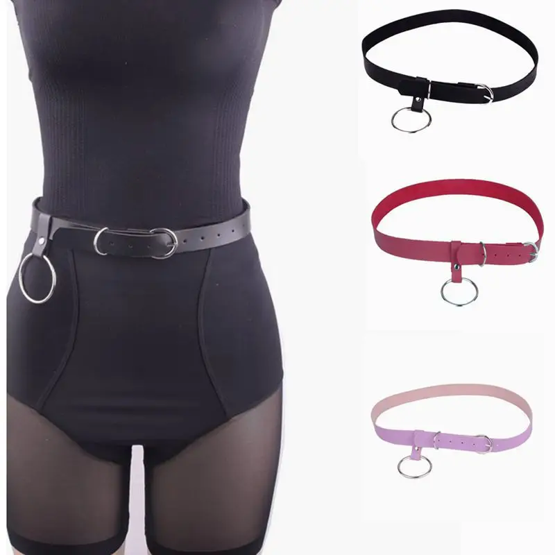 

European and American punk style big ring pin buckle ladies belt trend all-match PU quality Korean decorative waist