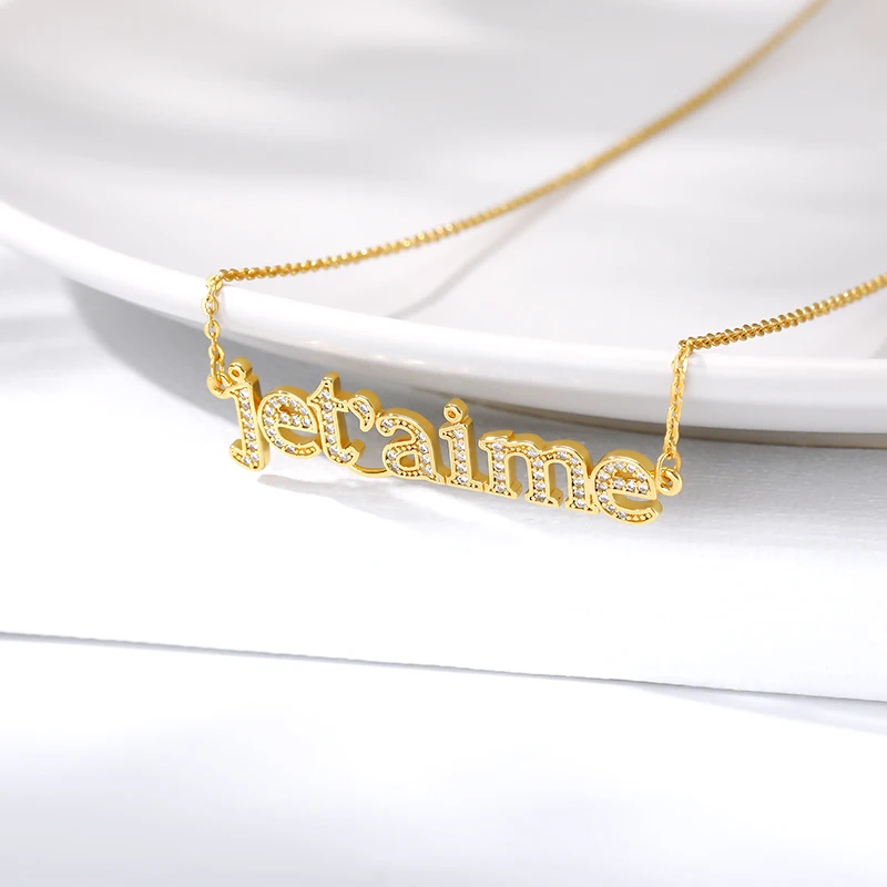 Золото с украшением в виде кристаллов цепочка из циркона французских букв I Love You