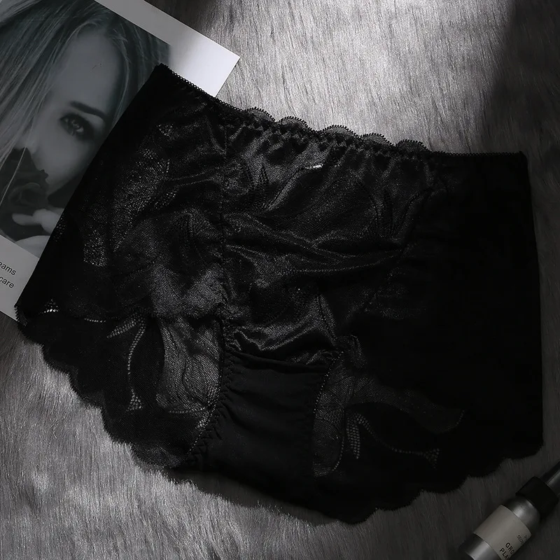 Новое поступление Ropa interior femenina Нижнее белье женские трусики размера плюс 5XL модное кружевное прозрачное сексуальное нижнее белье с цветочным рисунком - Цвет: Черный