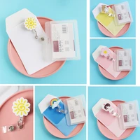 transparent badge with retractable keychain plastic card box girl gift key chain landyard for keys