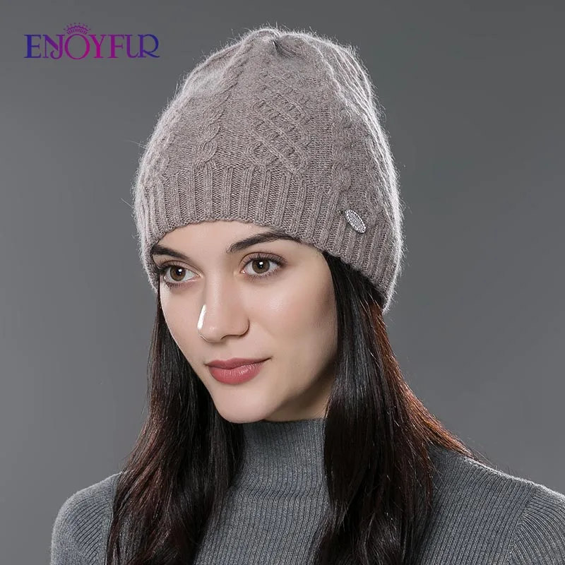 ENJOYFUR женские шапки осень/зима эластичная трикотажная шерсть хлопок Gorro однотонные разноцветные шапочки шапка высокого класса милые повседневные Шапки