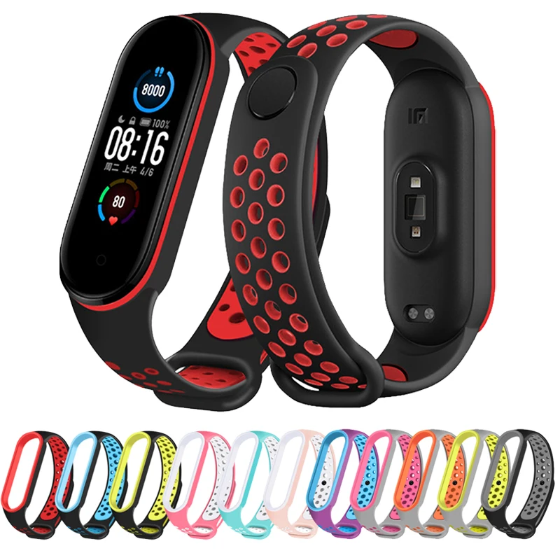 Ремешок сменный двухцветный для Xiaomi Mi Band 6 5 4 3 дышащий с защитой от пота