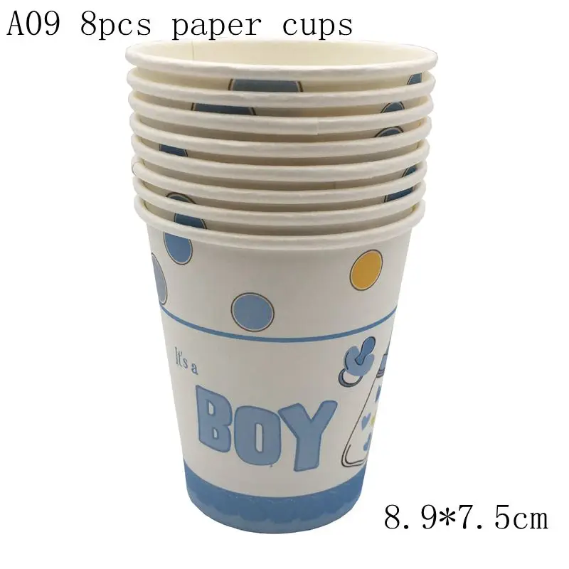 A09 8pcs paper cup Одноразовая посуда для мальчиков или девочек, кружки, тарелки, салфетки, скатерть, гирлянда для вечеринки в честь рождения - Цвет: A09 8pcs paper cup