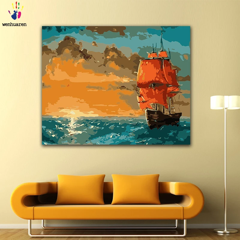 DIY картинки для раскраски по номерам с цветами парусная лодка морю рисунок