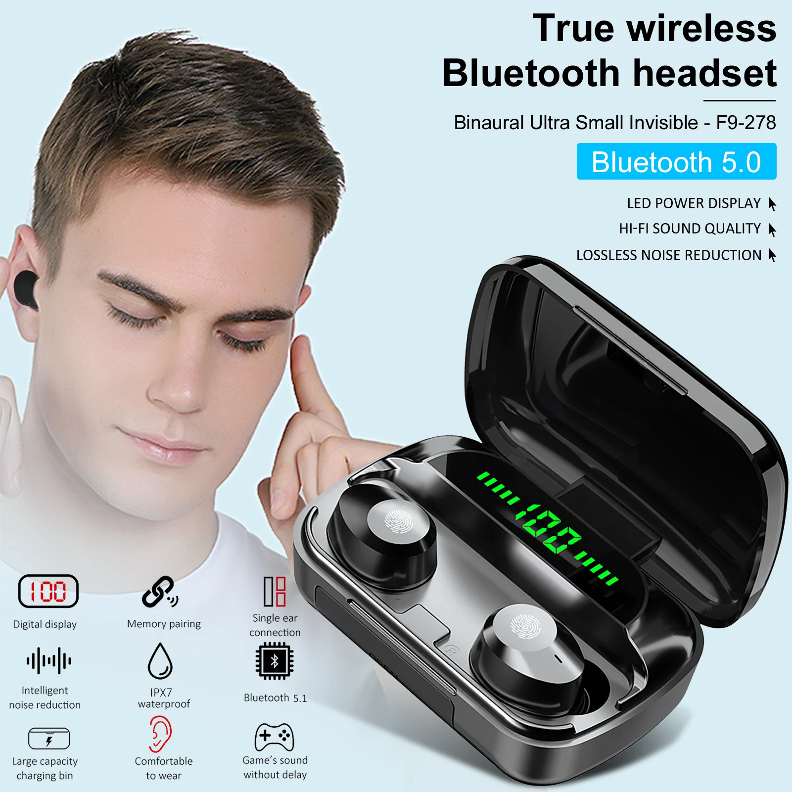 Bluetooth V5.1 TWS гарнитура водонепроницаемые беспроводные наушники Беспроводная для