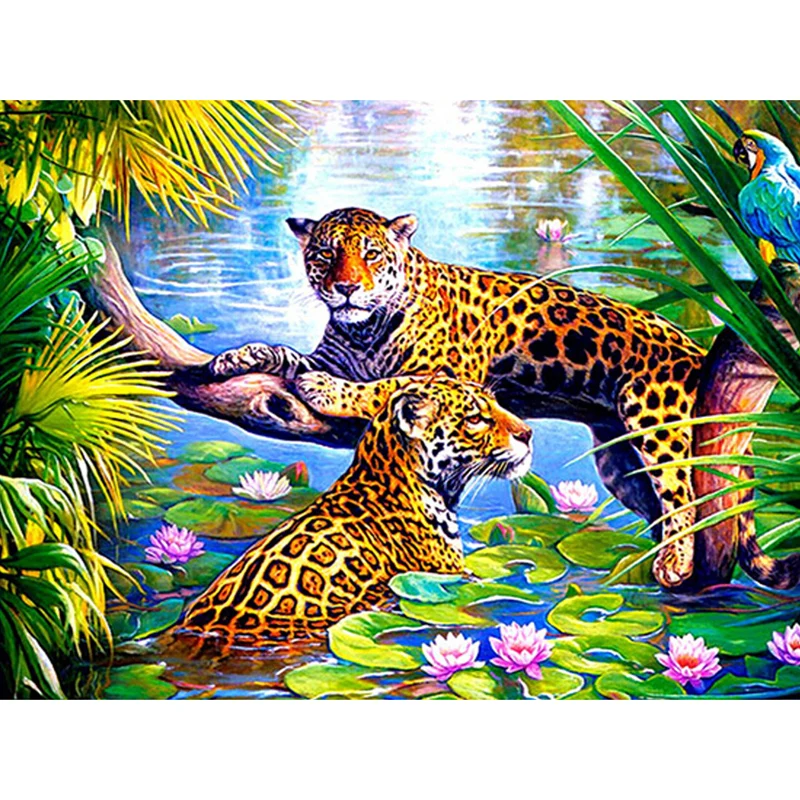 

Diy Diamond Painting Full Drill Leopard On The Tree In The Lake Paint With Diamond Embroidery Modern Craft Wall Art Decor