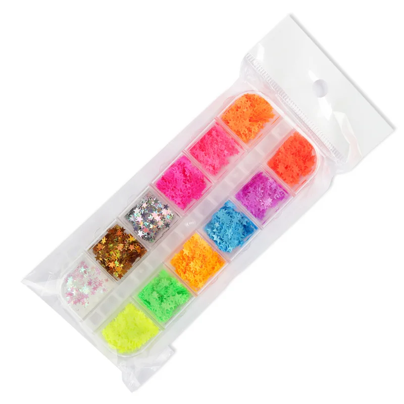 

12 colors/Box Nail Artglitter Fluorescent Color Five-pointed Star Nail Sequins Crystal Epoxy Filled Jewelry 3d Designer Nail Art