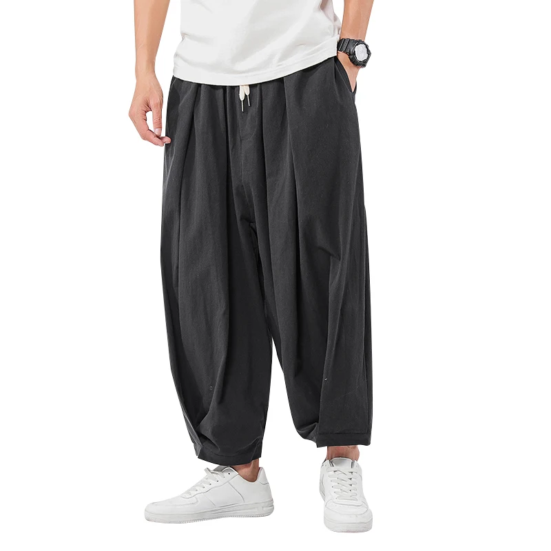 

Large Size 5XL 4XL Men's Wide Leg Pants Cotton Linen Loose Harem Pants Summer Pure Trousers Male Loose Pants Drawstring XXXXXL