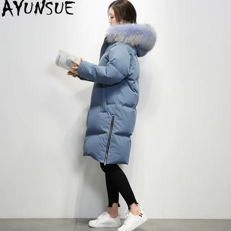 AYUSNUE 2020 женский зимний пуховик длинный с капюшоном 90% белый утиный пух женское