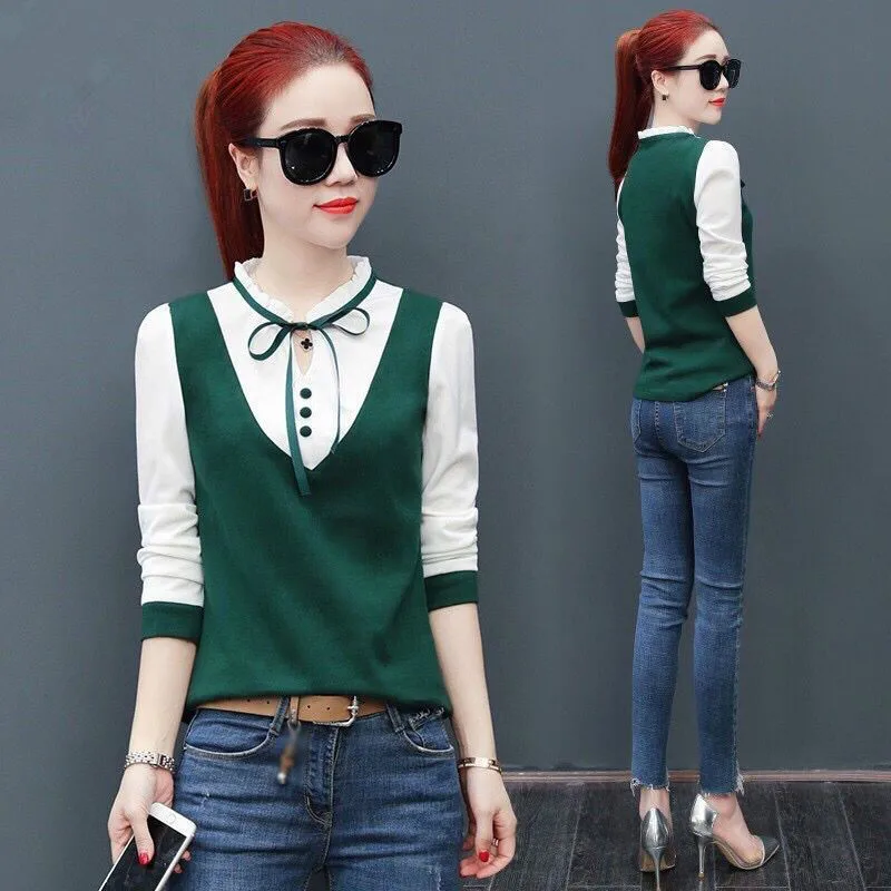 Блузка женская плиссированная с длинным рукавом кружевная батальных размеров 3XL