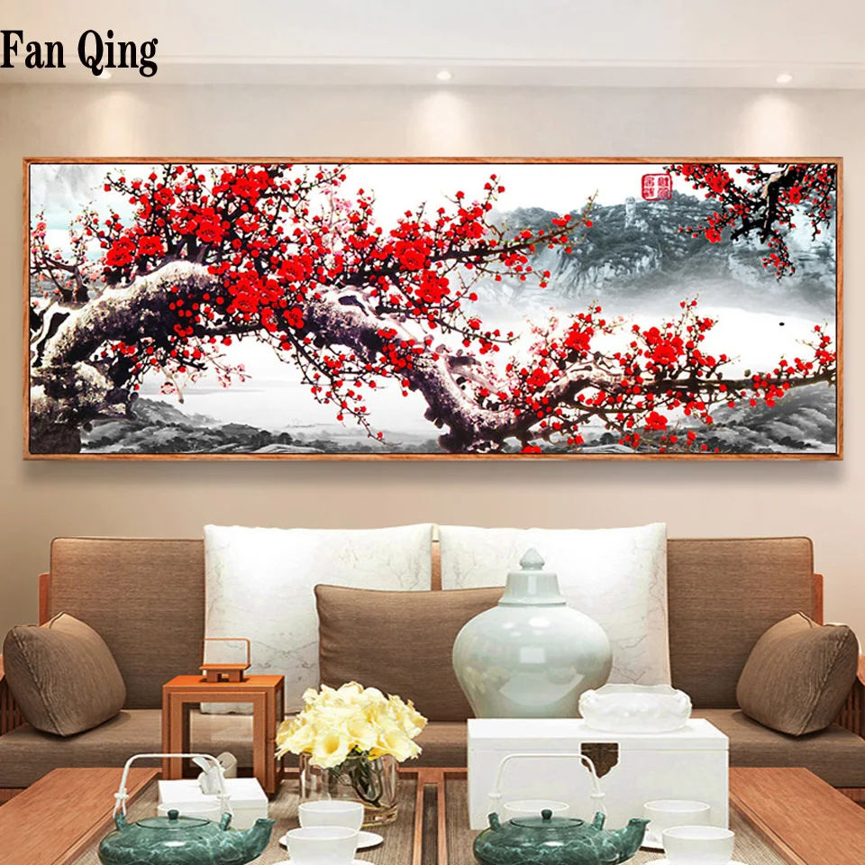 

5d Diy Diamond Painting Plum blossom Cross Stitch Full Square Round Diamond Embroidery Chinese landscape painting mosaic decor