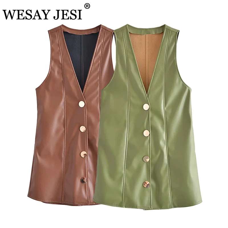 

WESAY JESI ZA элегантные платья для женщин однотонное женское платье без рукавов из искусственной кожи офисная одежда винтажное мини-платье с гл...