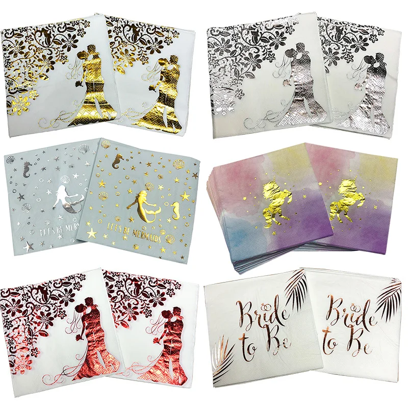 Золотистые/Серебристые свадебные салфетки 100 шт./лот для свадьбы и помолвки