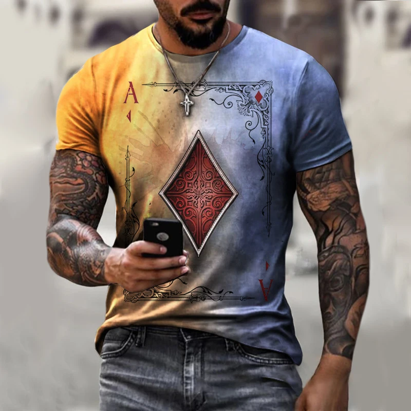 

Playing Cards 3D Print Men T Shirt Ace Spades Card Letters Print O Neck T Shirt For Men Summer Street Style Loose Men Clothing
