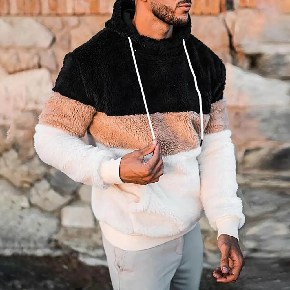 Men Pullovers Skin-friendly Trendy Long Sleeve Sweaters Plush Sweatshirt Slim Top Fluffy Casual Sweatshirt Drawstring Tops