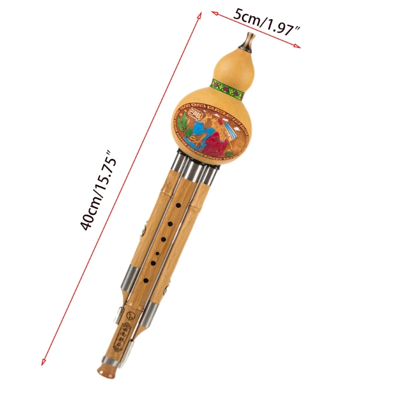 

E9LE Handmade Chinese Bamboo Hulusi Gourd Cucurbit Flute Ethnic Musical Instrument Key for Beginner Music Lovers
