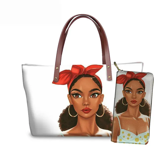 YQ4091ALZ21 FORUDESIGNS/Для женщин сумки из натуральной кожи черные афро Детские футболки для девочек, с принтом, Сумки& кошелек для женщин 2 шт./компл. сумки на плечо женские летние пляжные сумки - Цвет: YQ4091ALZ21
