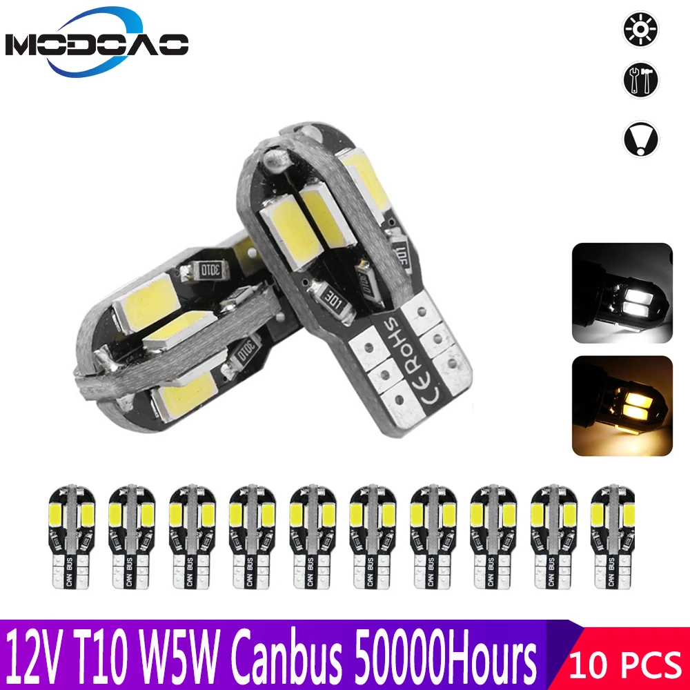 

10 шт., Автомобильные светодиодные лампы T10 W5W 5730 194 168 8SMD