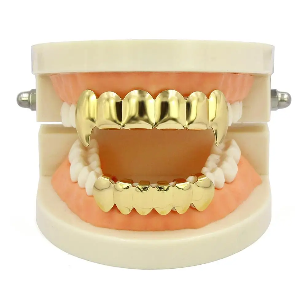 GUCY пользовательский подходят золото посеребренные хип-хоп ЗУБЫ Grillz верхней и нижней вампира зубы-клыки грили Шапки Набор с силиконовым