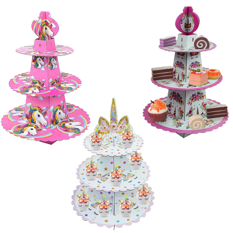 Подставка для торта с розовым рисунком единорога подставка кекса на 3 пола