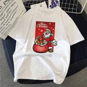 Summer womens t-shirt Christmas white t-shirt funny short-sleeved cartoon t-shirt Harajuku tee casual top women