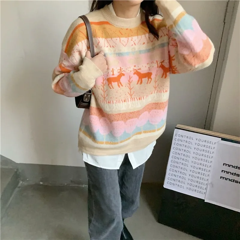 

Sweater Women Harajuku Japanese Autumn 2020 New Thick Long Sleeve Christmas Retro Pullovers Loose Tops Fashion
