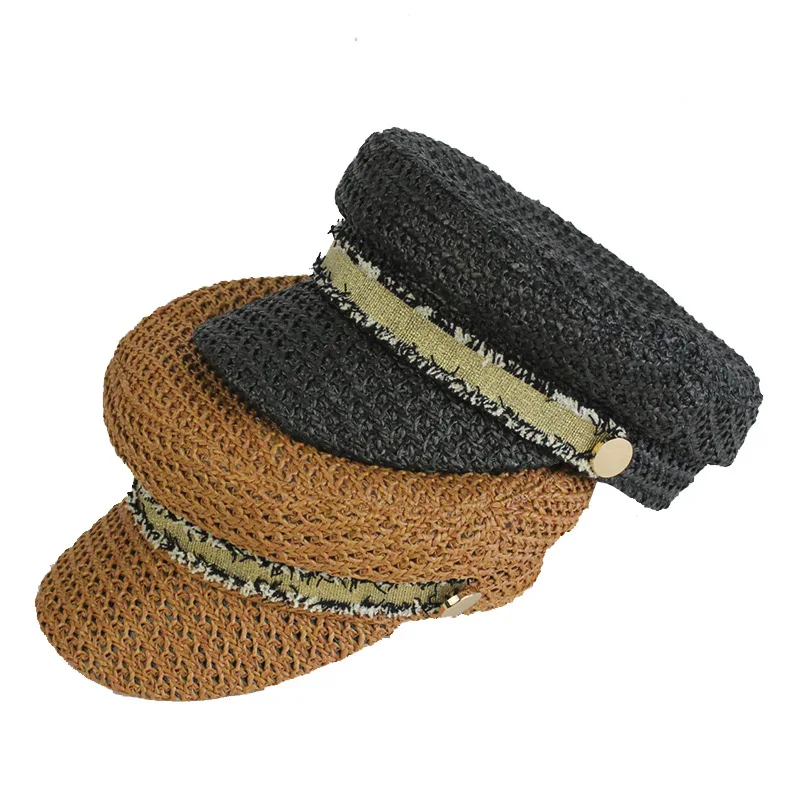 2021 New Summer Artist Straw Paper Beret Hat For Women Sun Hat Visor Breathable Cap Outdoor Casual Painter Boinas Newsboy Hat