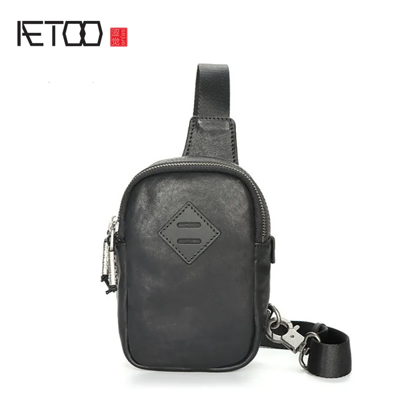 AETOO Genuine leather men's shoulder bag, fashion trend messenger bag, casual men's bag