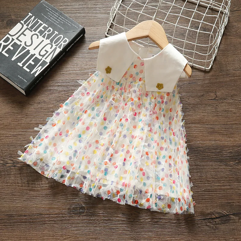 

MudiPanda 2021 Summer Girls Colorful Dot Print Dress Peter Pan Collar Rainbow Dresses Cute Lovely Toddler Girl Dress 0-4 Years