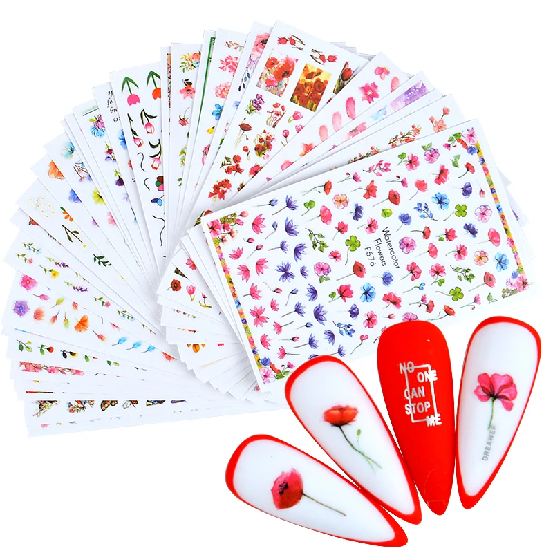 

Hot!! 3D Floral Nail Sticker Adhesive Plants Colorful Beautiful Flowers Nail Transfer Sticker Decals Nail Art Decoration