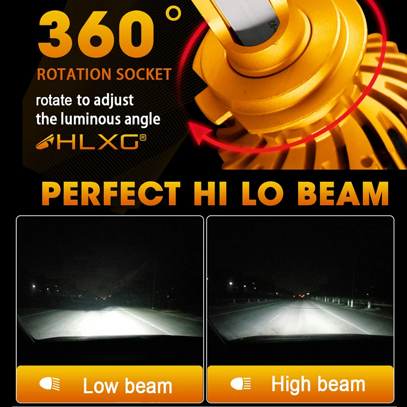 HLXG 2 лампы светодиодные H4 H7 H11 H8 диодные для авто HB3 9005 HB4 9006 H3 43000К 6000К всё CSP матрица