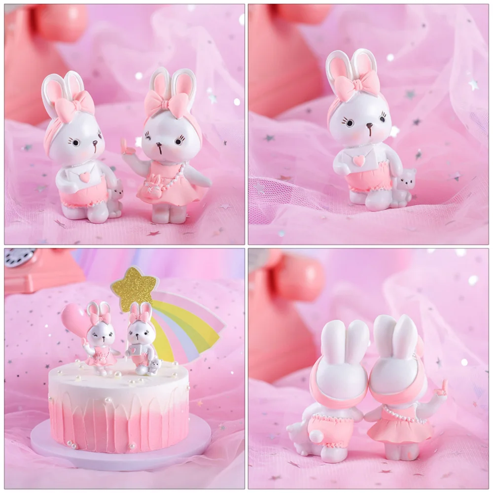 

2pcs Creative Rabbit Shape Cake Adornments Resin Cartoon Cake Party Supplies