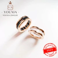 11 making 925 sterling silver custom simple and fashionable double layer design rose gold black and white two color shine ring