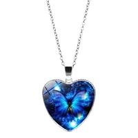 time gem love heart necklace pendant dazzling crystal peach heart butterfly necklace for women girls fashion jewelry