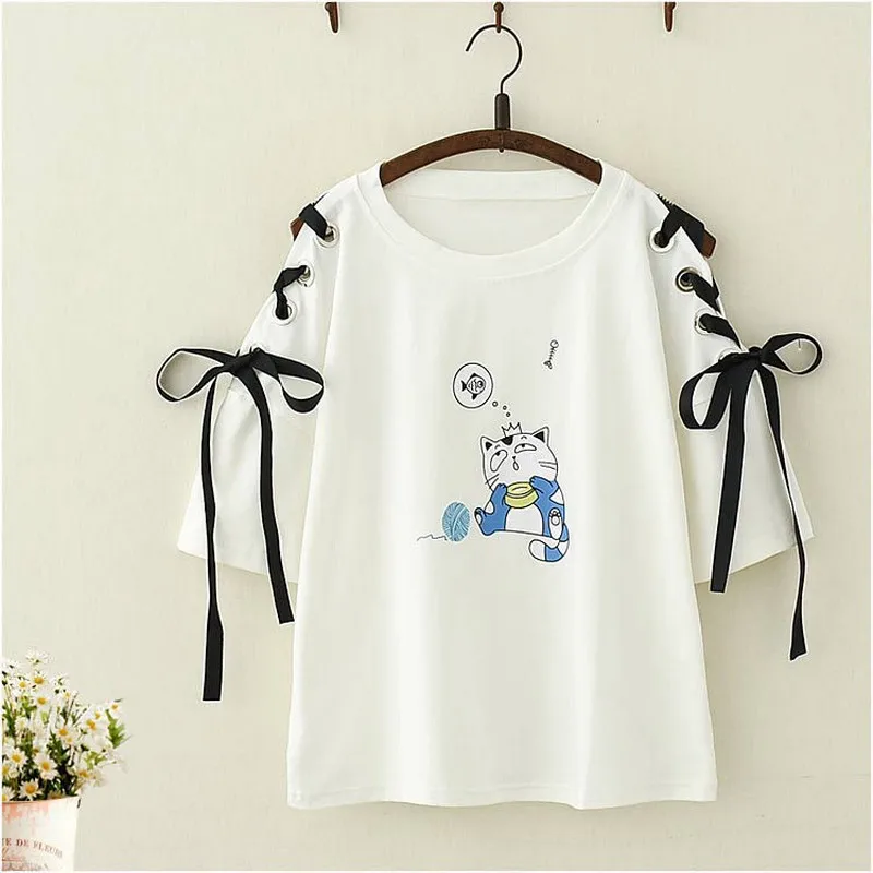 Футболка женская оверсайз с круглым вырезом милая рубашка рукавом до локтя и