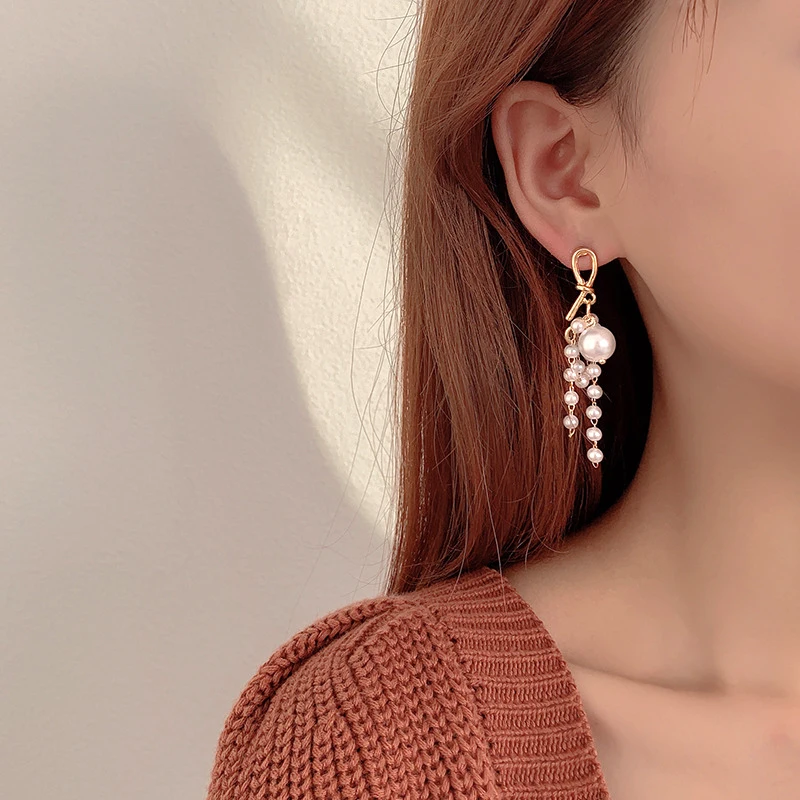 

Fashion Pearl Tassel Earrings Female Gold Long Chain Earrings Temperament Wild Tassel Earrings 2021 Party Fashion Jewelry