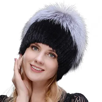 JINBAOSEN, женская зимняя шапка из меха норки, натуральный мех серебристой лисы, Теплая Лыжная шапка из натурального меха, вязаная меховая шапка, брендовая, модная, русский стиль