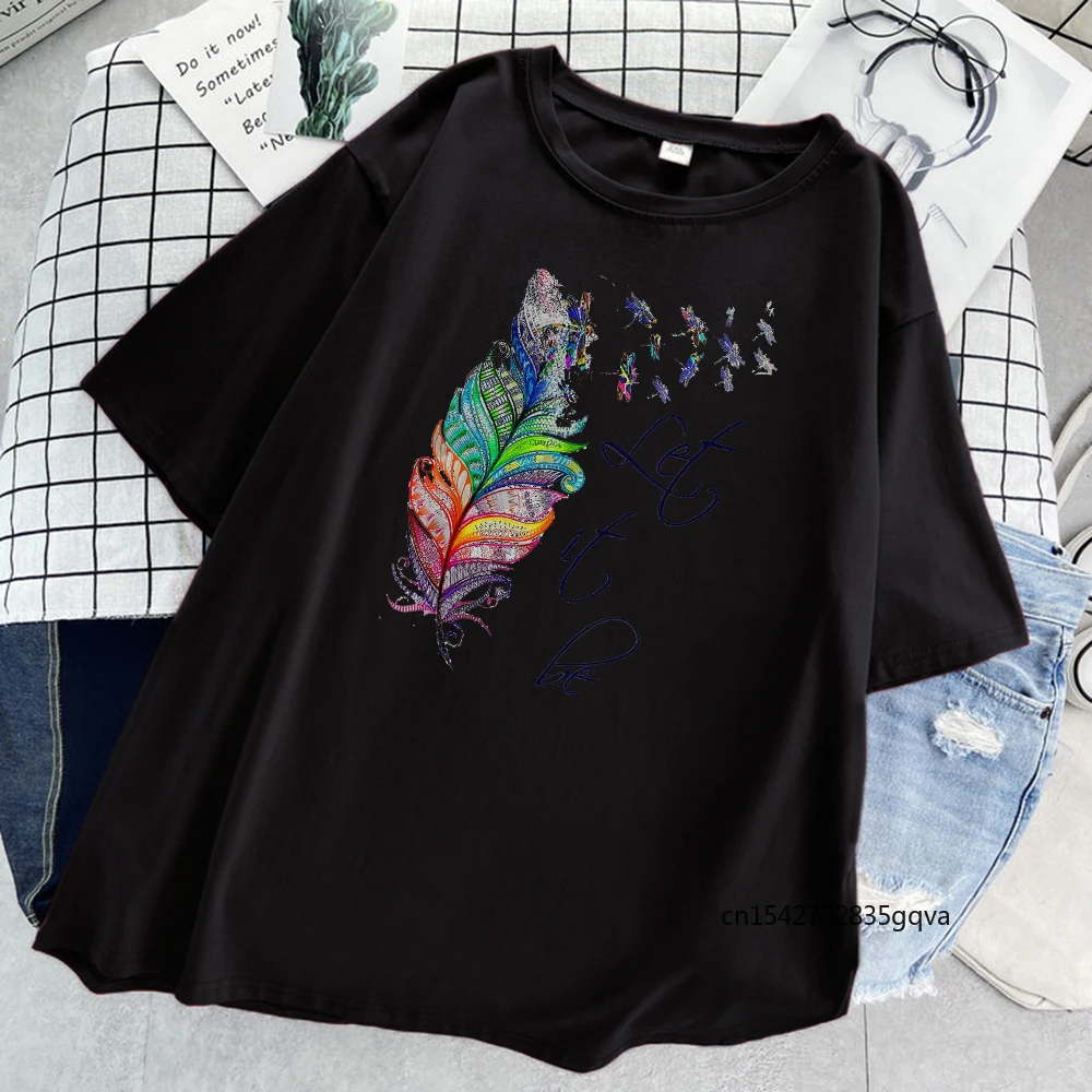 

Let It Be Cartoon Kawaii Printing Women Korean Style T Shirts 2021 Summer Hot Sale Tees Womens Short Sleeves Tops