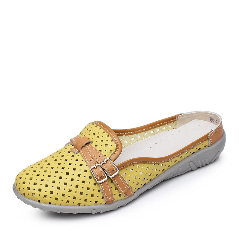 

2021 Summer Women Slippers Genuine Leather Ladies Soft Bottom Slides Flat Shoes Woman Wrap Toe Solid Female Rubber Flip Flops