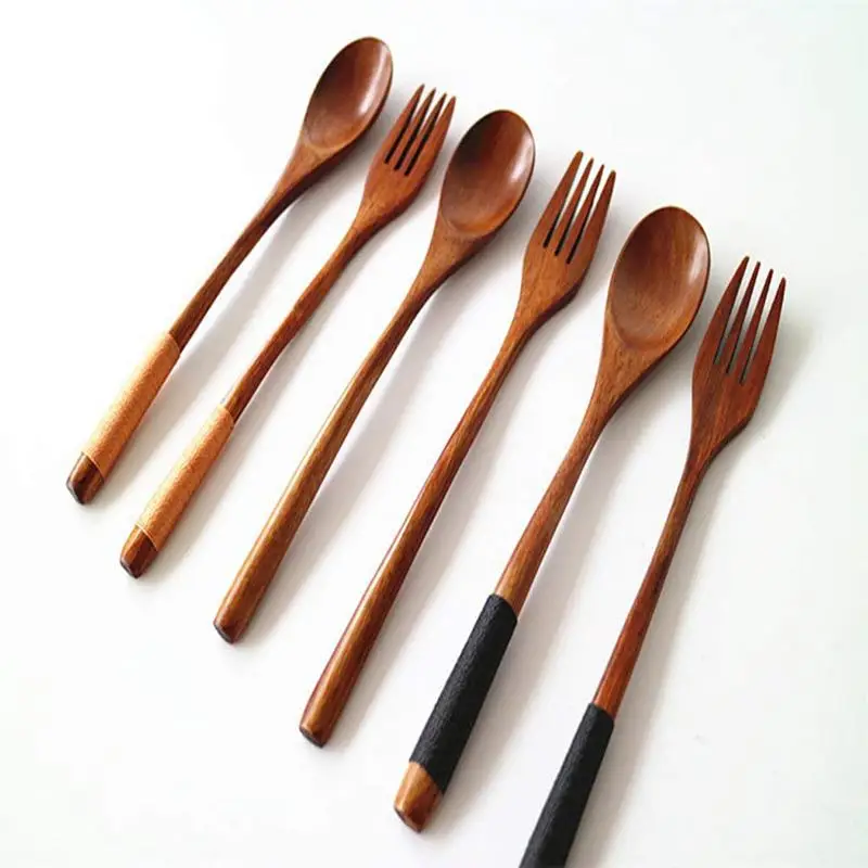 Горячая Распродажа деревянные 8 9 дюймовые ложки и вилки для десертов чипсы