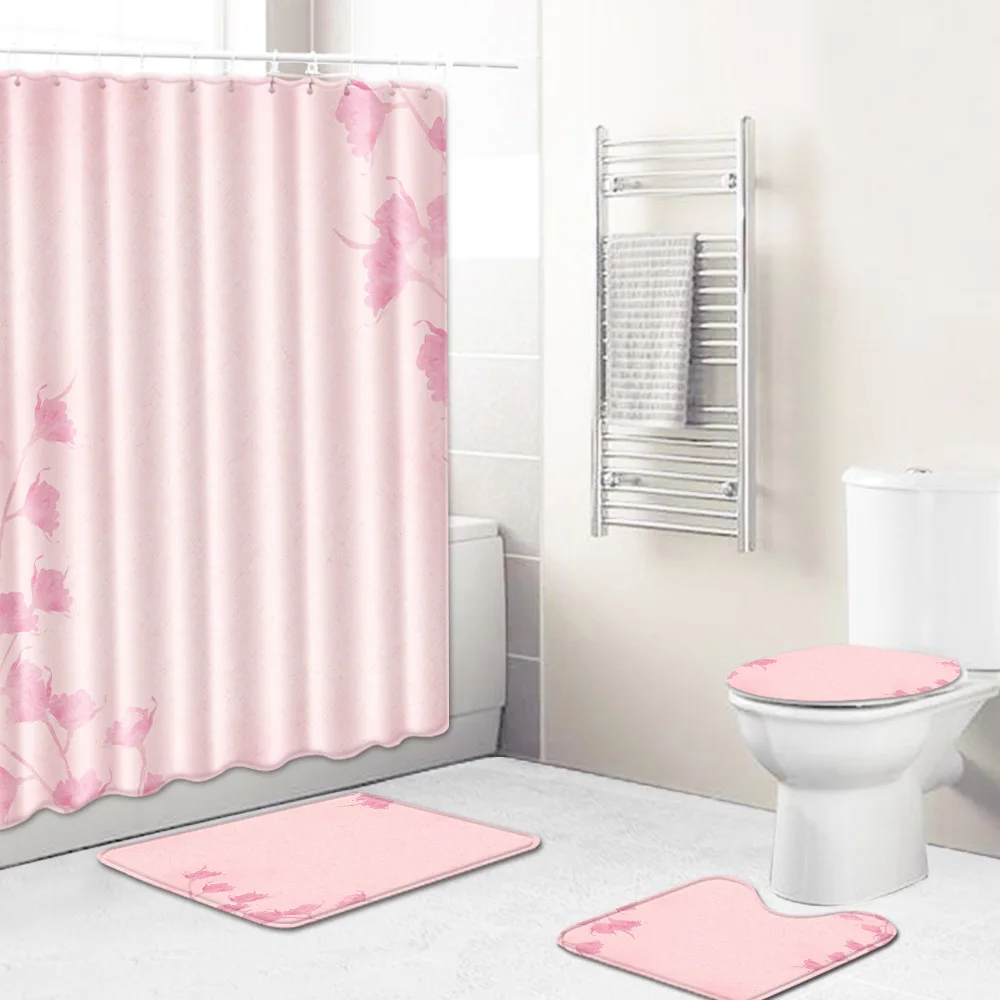 Zeegle 4pcs Bath Mat Set Flannel Toilet Doormat Washable Bathroom Foot Rug Shower Curtain Lid Cover Anti-slip | Дом и сад
