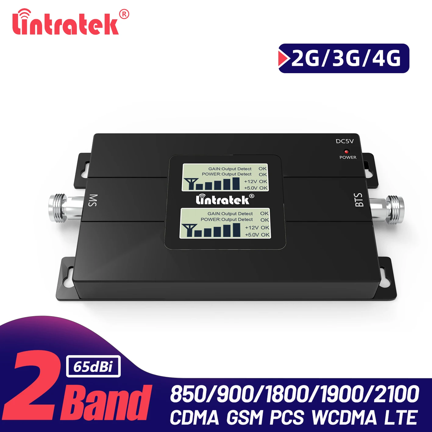 Lintratek 2G 4G Dual Band Signal Booster CDMA 850 PCS 1900 GSM WCDMA 1800 2100 Mobile Phone Repeater Band 2 Cellular Amplifier