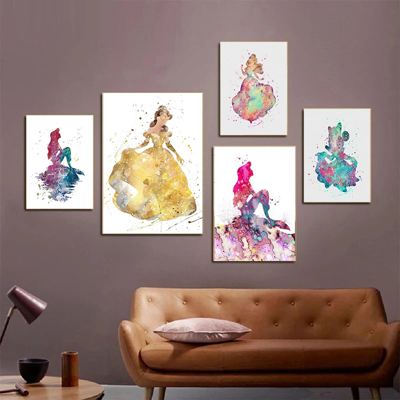 Фото Disney мультфильм принцесса холст картина Русалка акварельные принты и плакаты