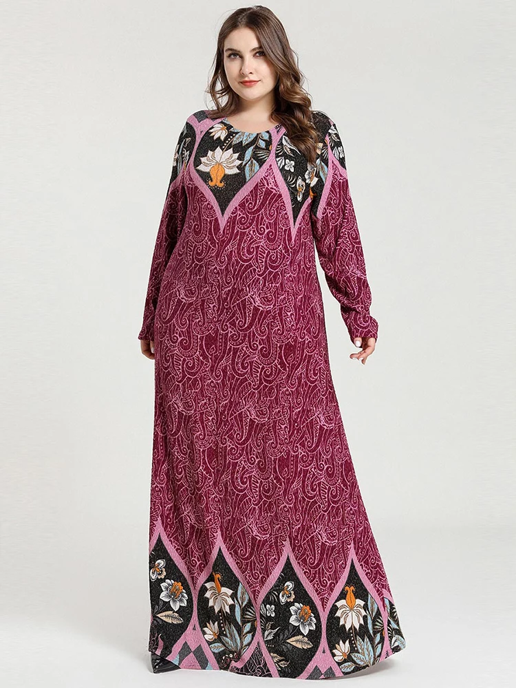 Женское винтажное платье Siskakia макси с круглым вырезом и длинным рукавом