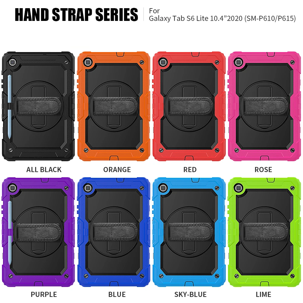 

Heavy Case Samsung Tab S6 P610 P615 360 Degree Rotating Hand Strap Shell Hard Cover Stand cover