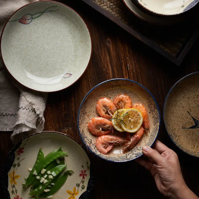 Японская керамическая тарелка с покрытием глазури 7 / 8 дюймов в стиле ретро | Дом и