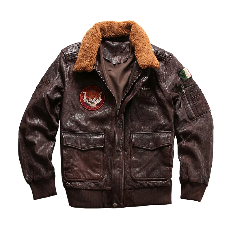 Полета air force меховой воротник натуральная кожа мужские стройная фигура короткий