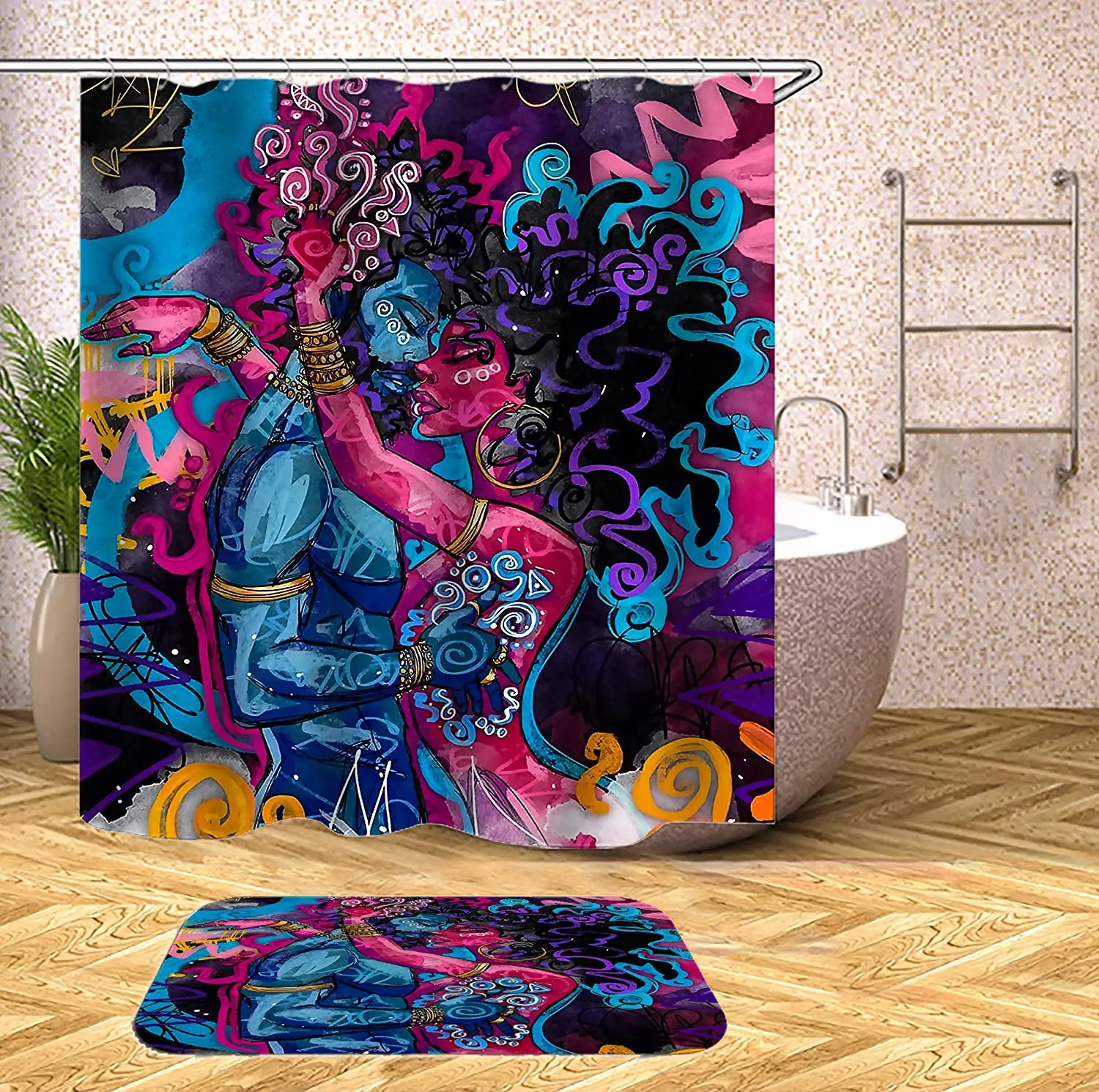 

Black Love Black Couple African American Couple Love Art Bathroom Curtain